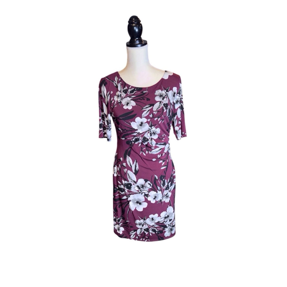 Women's Unbranded Floral Print Dress Size 6p Burgundy